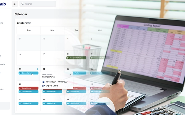 HR professional using leave management software to track employee annual leave and absences